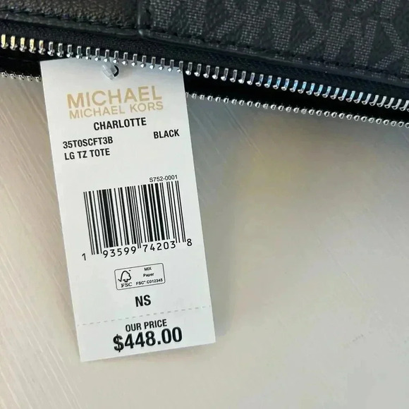 Michael Kors Charlotte Top Zip Tote shoulder bag black signature - Picture 7 of 9